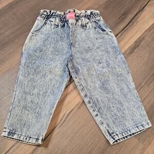 Vintage Cutecumber 80s Acid Wash Girls Baby Blue White Jeans Pants Pockets 18 Mo